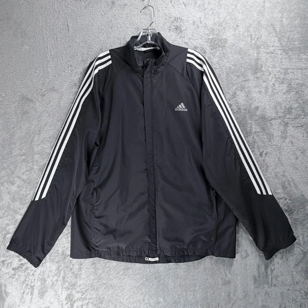 Adidas Response Windbreaker Jacket Mens Large Black Climaproof 3-Stripe Full Zip